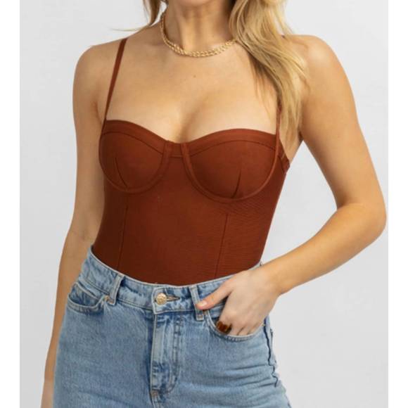 NEW WIN WIN APPAREL bustier sleeveless stretch bodysuit in brick - Picture 1 of 4
